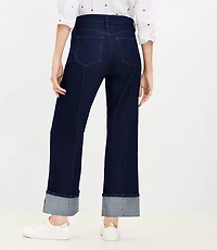 Tall Pintucked Cuffed High Rise Wide Leg Crop Jeans Dark Rinse