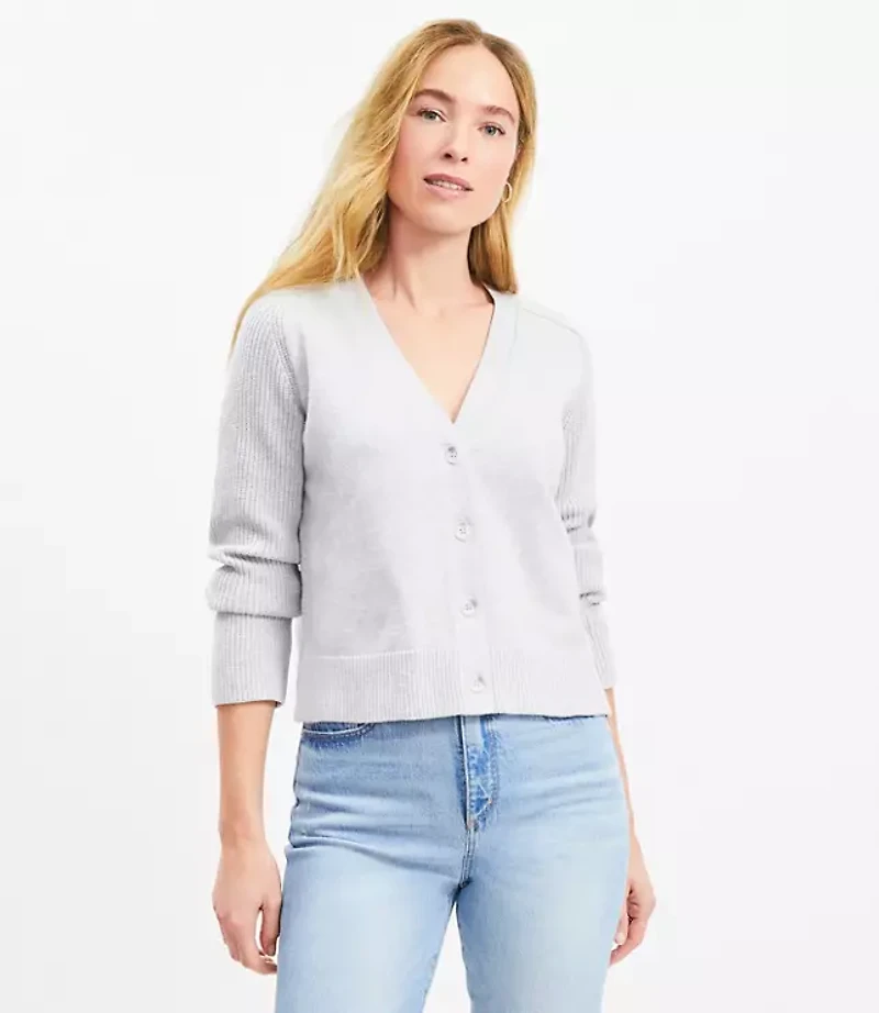 Ribbed Saddle Sleeve V-Neck Cardigan
