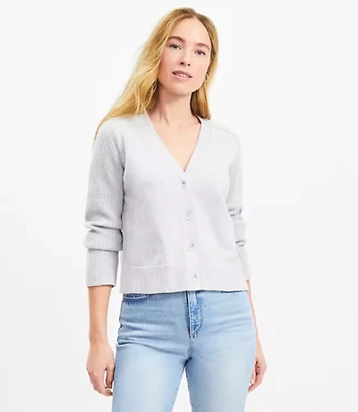 Ribbed Saddle Sleeve V-Neck Cardigan