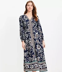 Border Floral V-Neck Midi Dress
