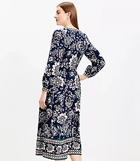 Border Floral V-Neck Midi Dress