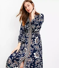 Border Floral V-Neck Midi Dress