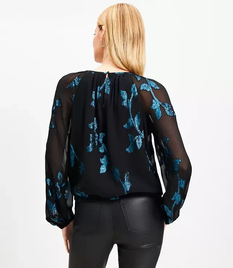 Metallic Jacquard Stretch Hem Blouse