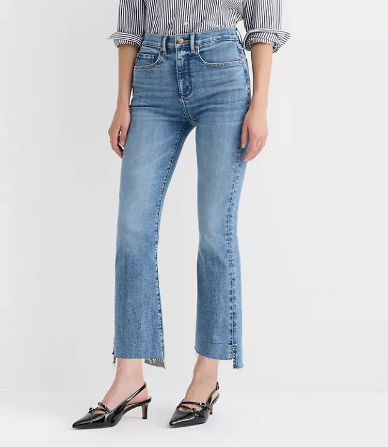 Tall Step Hem High Rise Kick Crop Jeans Classic Mid Wash