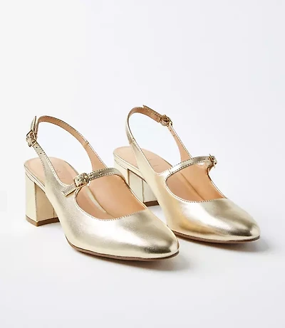 Metallic Mary Jane Slingback Block Heels
