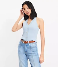 Ribbed Button Halter Sweater