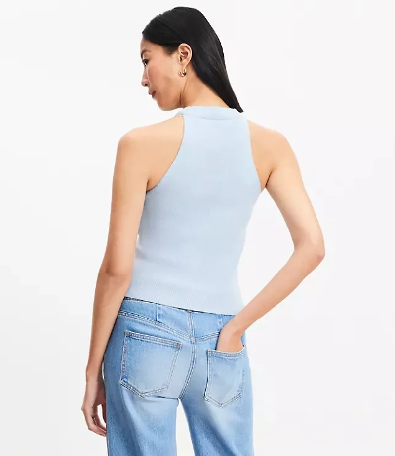Ribbed Button Halter Sweater