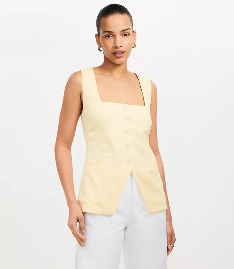 Linen Blend Square Neck Vest Top
