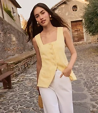 Linen Blend Square Neck Vest Top