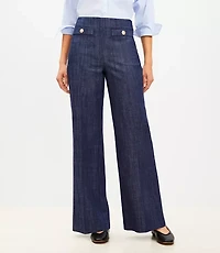 Button Trim Wide Leg Pants in Refined Denim