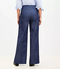 Button Trim Wide Leg Pants in Refined Denim
