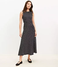 Dotted Cinched Front Tie Midi Dress