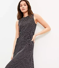 Dotted Cinched Front Tie Midi Dress