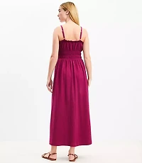 Seersucker Smocked Strappy Maxi Pocket Dress