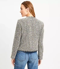 Metallic Fringe Tweed Collarless Jacket
