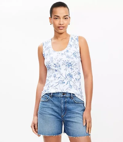 Bird Toile Perfect Ribbed Scoop Neck Tank Top