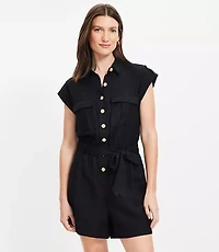 Linen Blend Tie Waist Romper