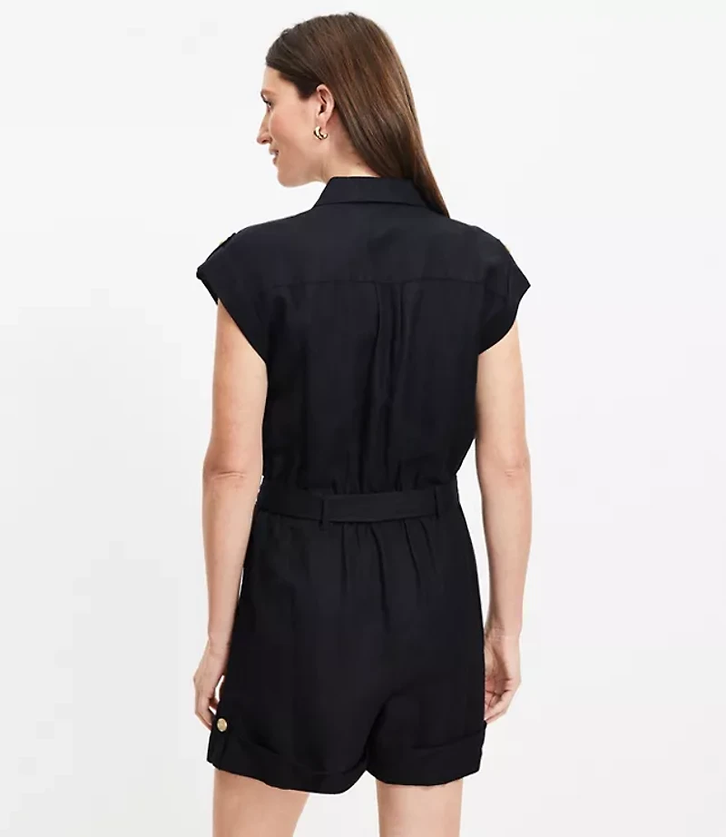 Linen Blend Tie Waist Romper