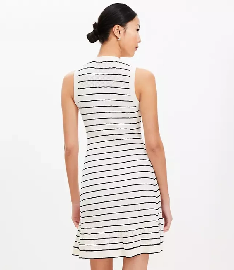 Striped Pointelle Button Mini Sweater Dress