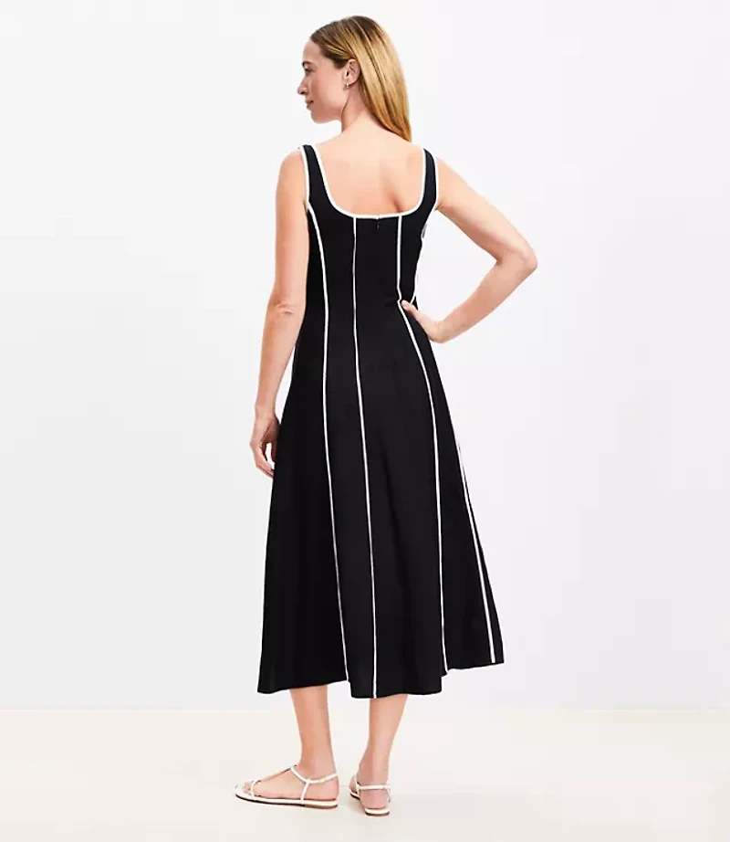 Seamed Linen Blend Midi Dress