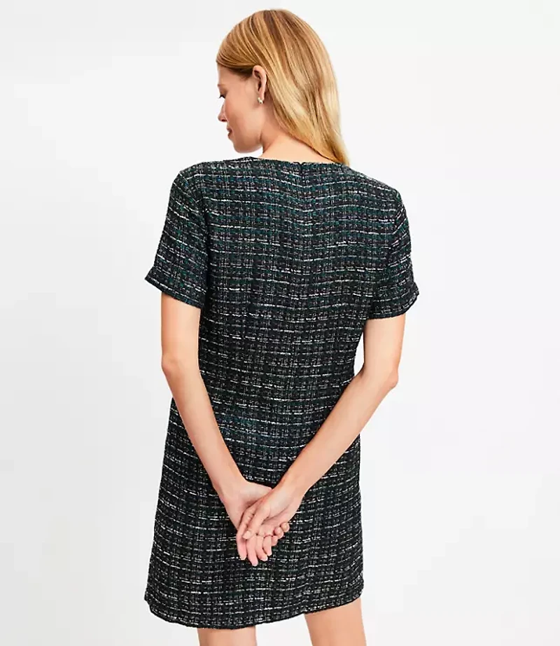 Metallic Tweed Fringe Pocket Mini Dress