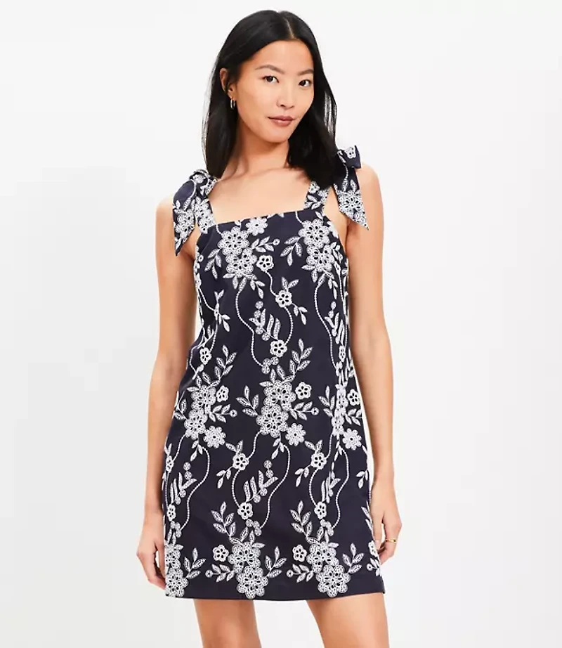 Floral Eyelet Tie Strap Mini Dress