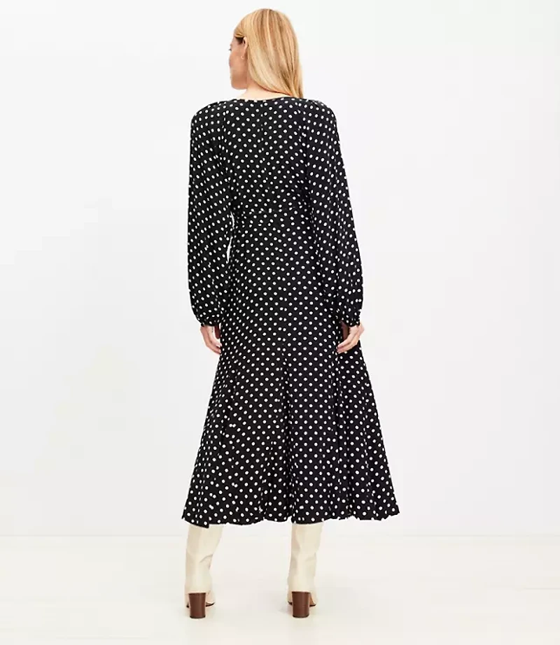 Petite Dotted Button Godet Midi Dress