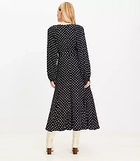 Petite Dotted Button Godet Midi Dress