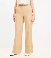 Faux Leather Belted Stovepipe Pants Twill