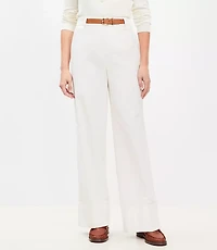 Faux Leather Belted Stovepipe Pants Twill