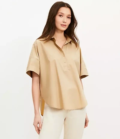 Poplin Henley Dolman Everyday Tunic Shirt