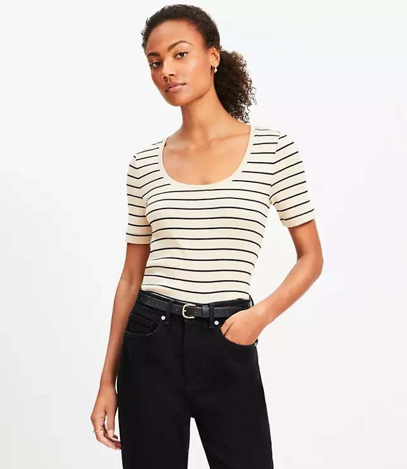 Stripe Ribbed Scoop Neck Tee