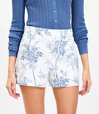 Palm Darted Side Zip Shorts in Cotton Linen