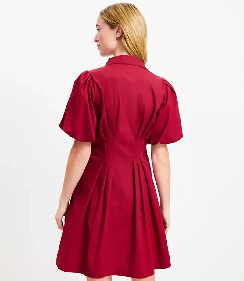 Petite Pleated Bubble Sleeve Mini Shirtdress