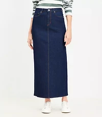 Petite Denim Maxi Skirt in Rinse Wash