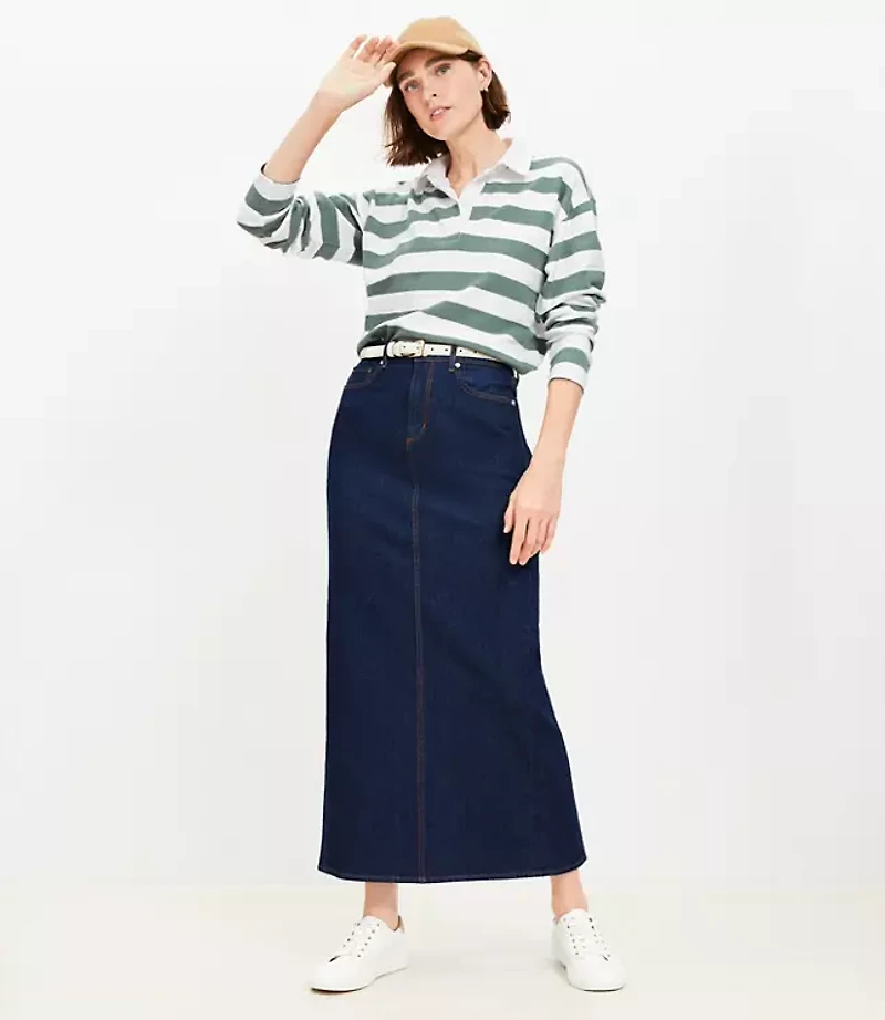 Petite Denim Maxi Skirt in Rinse Wash