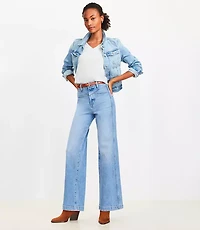 Petite Double Yoke High Rise Wide Leg Jeans Light Wash