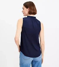 Cutout Ruffle Neck Shell