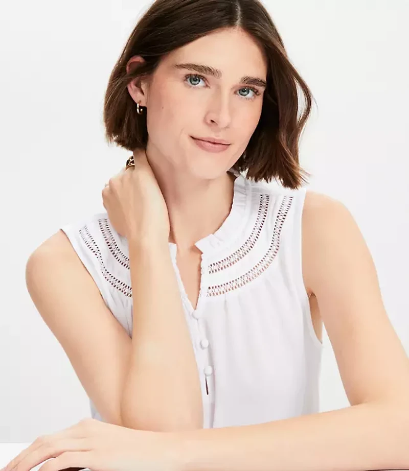 Cutout Ruffle Neck Shell