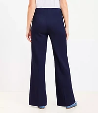 Petite Button Trim Wide Leg Pants in Twill