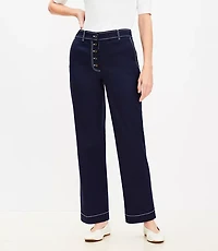 Petite Button Front Straight Pants Twill