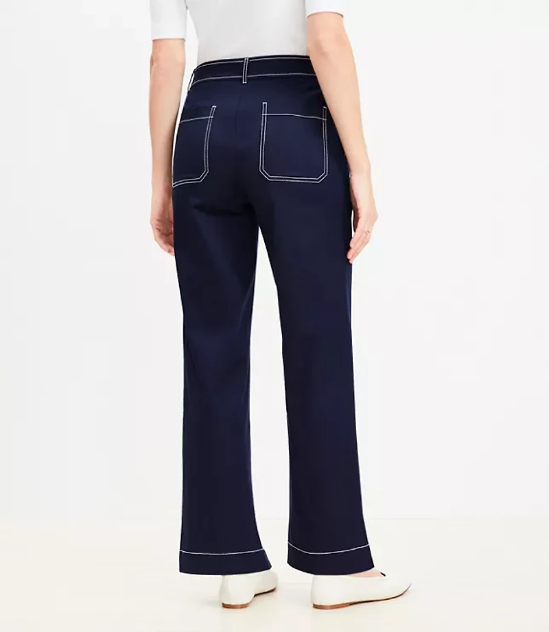 Petite Button Front Straight Pants Twill