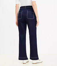 Petite Button Front Straight Pants Twill