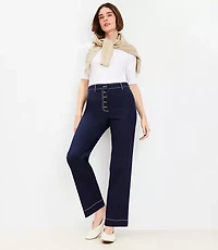 Petite Button Front Straight Pants Twill