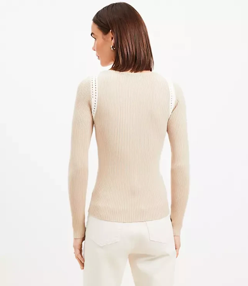 Petite Crochet Shoulder Sweater