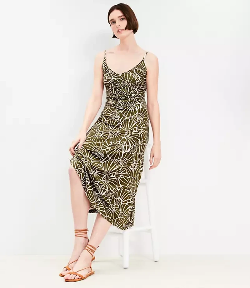 Shell Ruched Strappy Midi Dress