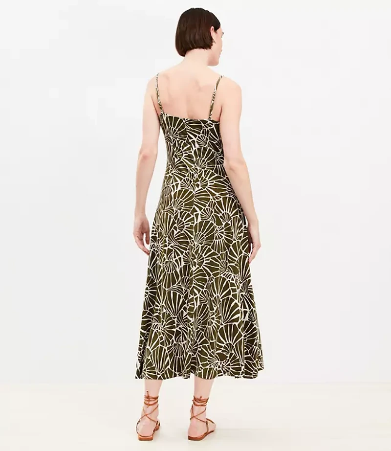Shell Ruched Strappy Midi Dress
