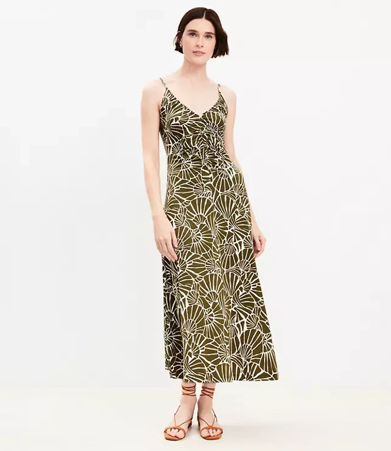 Shell Ruched Strappy Midi Dress