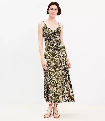 Shell Ruched Strappy Midi Dress