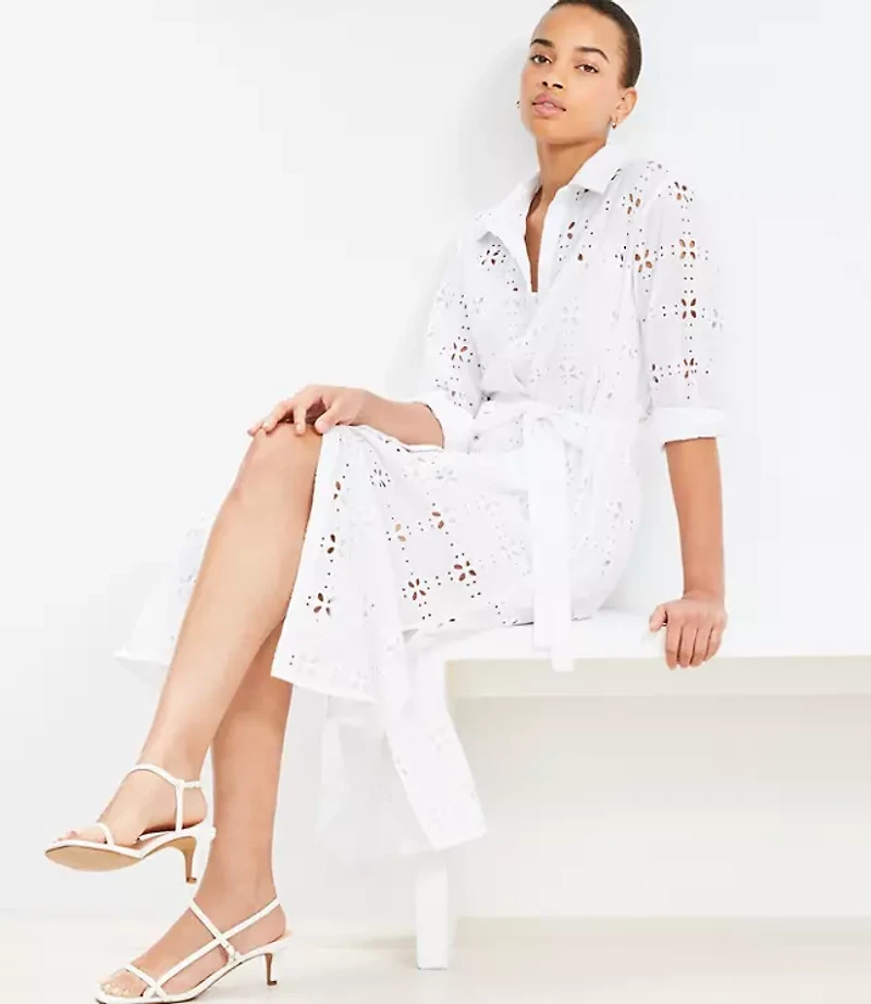 Square Eyelet Midi Shirtdress